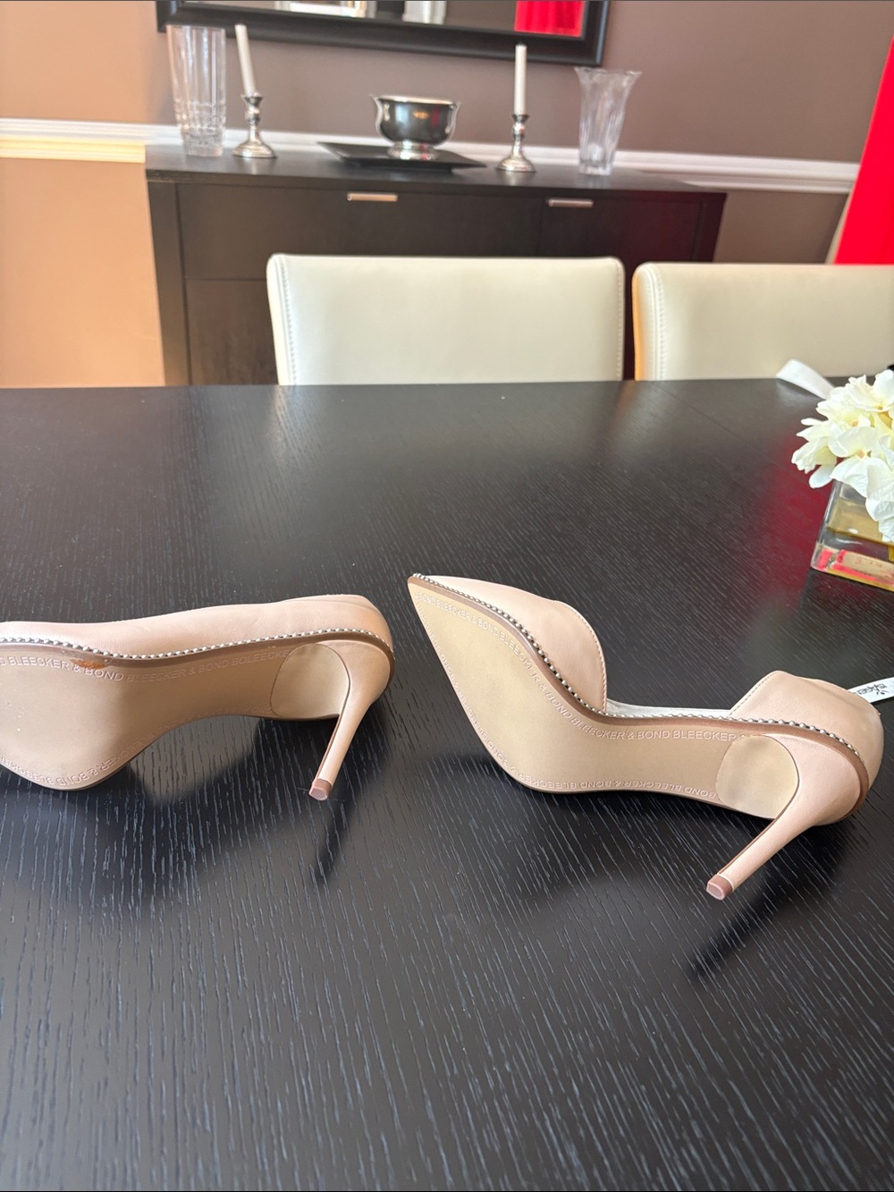 Bleecker & Bond Nude Pointed Leather Pumps with Stud Trim - Picture 4 of 5